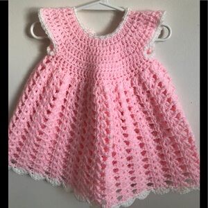 Rare Vintage 1970’s Crochet Pink Baby Dress